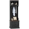 thumbnail image 2 of HOMCOM 3-in-1 Hall Tree with Shoe Storage, Standing Coat Rack with Shoe Bench, Entryway Furniture with Five Hooks, Black Wood Grain, 2 of 9