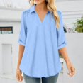 thumbnail image 7 of Thousandth Women's Plus Size Tops Cotton Flowy V Neck Blouse Casual 3/4 Sleeve Loose Fit Batwing Tunic Tops Elegant Office Shirts for Women, 7 of 7