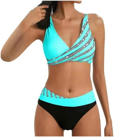 Patlollav Womens Bikini Sets High Waisted Sporty Two Piece Swimsuits Color Block Cheeky High Cut Bathing Suits