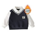 thumbnail image 2 of Boys Lined Polo Shirt | Long Sleeve Thermal V-Neck Pullover Sweater | Winter Warm Kids Clothes | Preppy School Style | Lined Neck Top for Toddler to Teen Sizes(Blue,5-6Years), 2 of 4