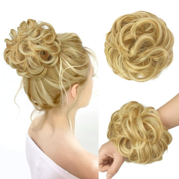 FESHFEN Messy Hair Bun Hair Pieces Wavy Curly Large Hair Bun Scrunchies Extensions Synthetic Tousled Updo Hairpieces for Women Girls, 1.94oz