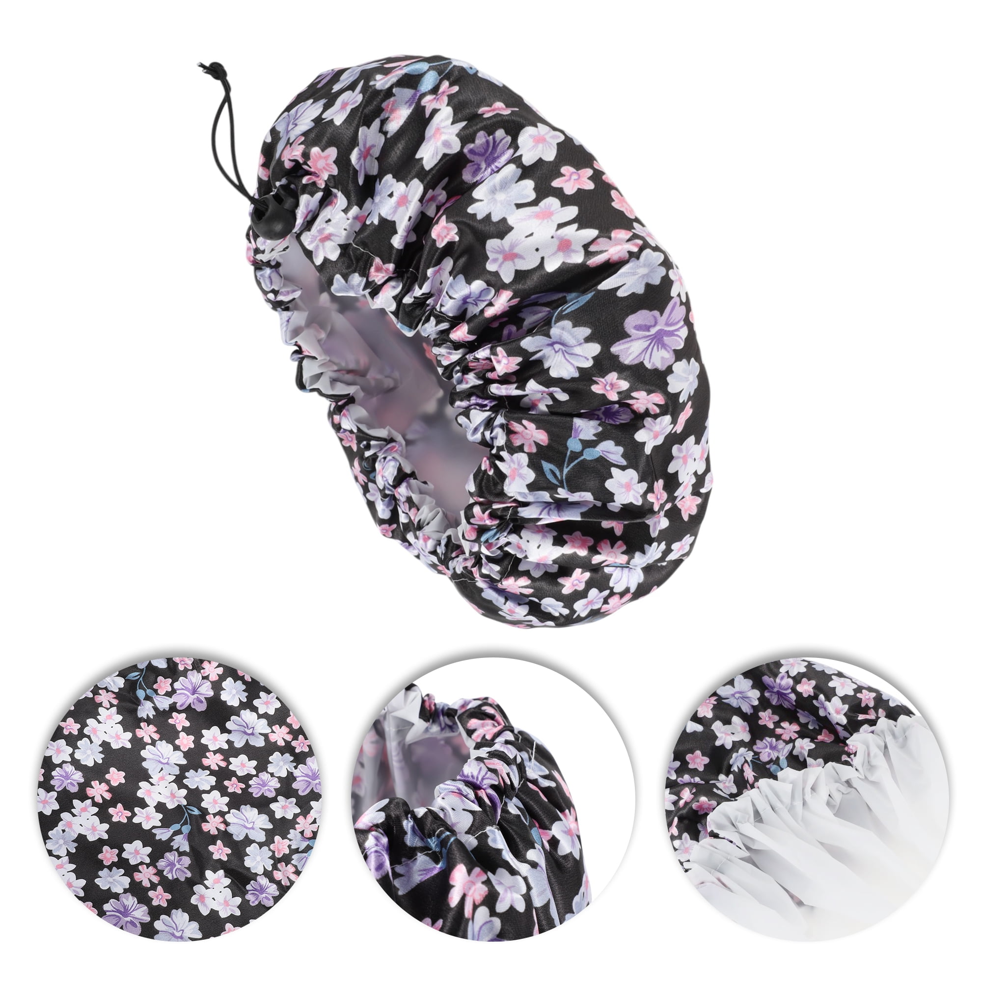 Unique Bargains Women's Flowers Bath Cap Pink Purple Floral Design 1 Pc