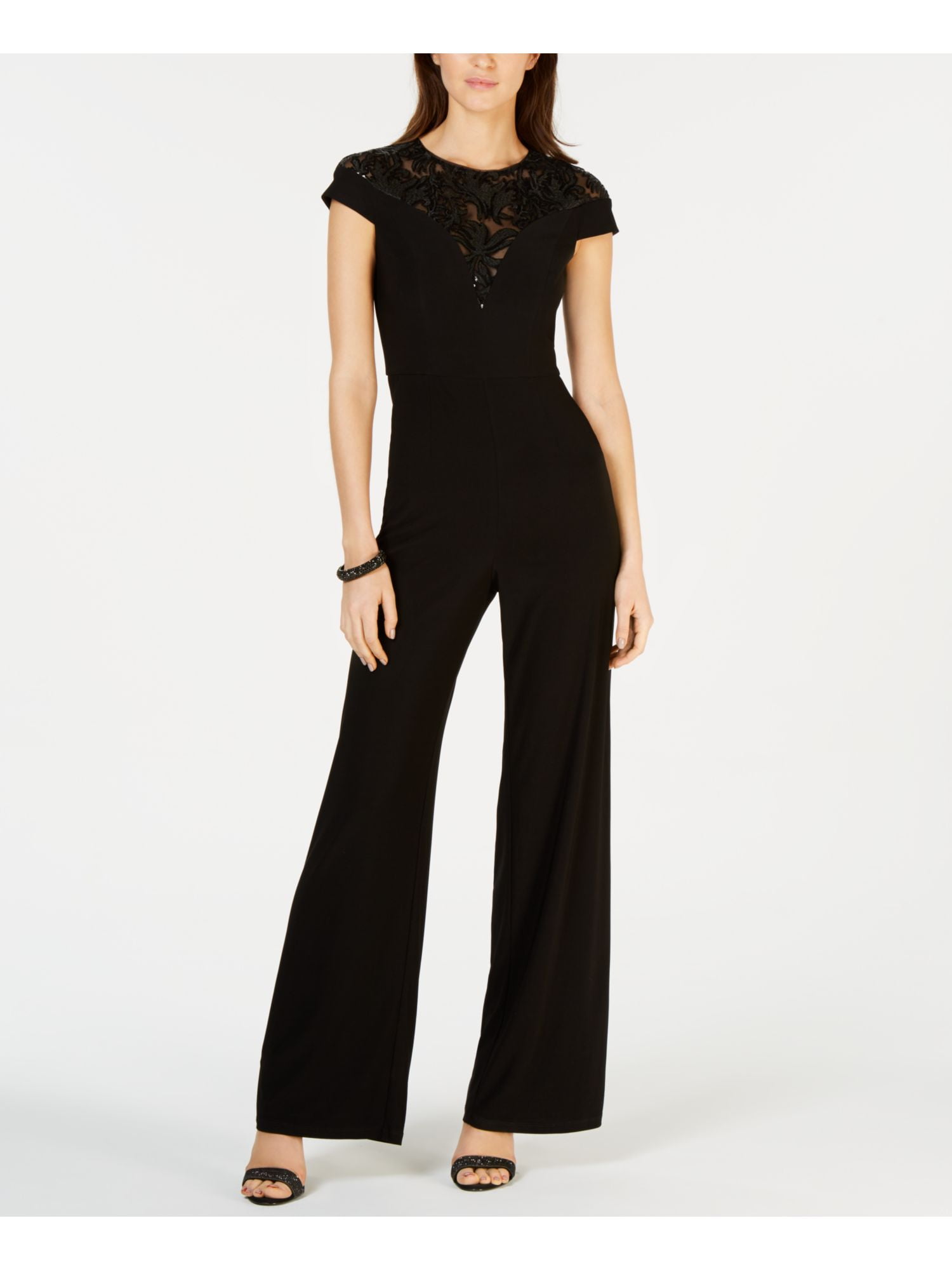 Adrianna Papell - ADRIANNA PAPELL Womens Black Sequined Short Sleeve ...