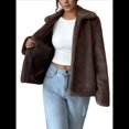 thumbnail image 1 of Abrigos de Invierno para Mujer, Modernos, de Larga, con Solapa y Pelo Sintético, para Otoño. Marrón L, 1 of 9