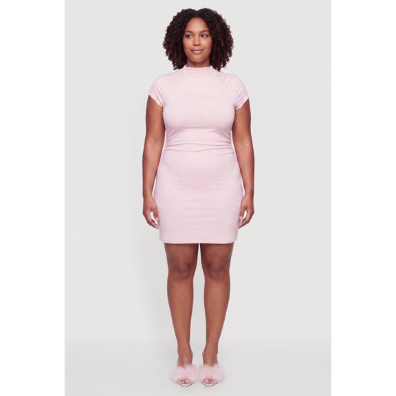 Women's Plus Size High Neck Ruched Mini Dress
