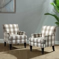 thumbnail image 2 of Upholstered Accent Chair Set of 2, Tina's Home Armchair Nailhead Trim Wood Leg Bedroom Plaid Beige, 2 of 5