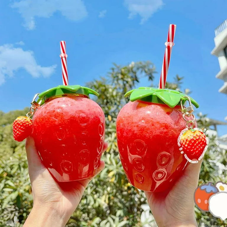 17 Oz Strawberry Shaped Kawaii Cup with Straw for Boba Tea, PP Cute Cups  with Lid and Straw, Kawaii Tea Cup Bottle, Cute Drinking Cups Bottle for