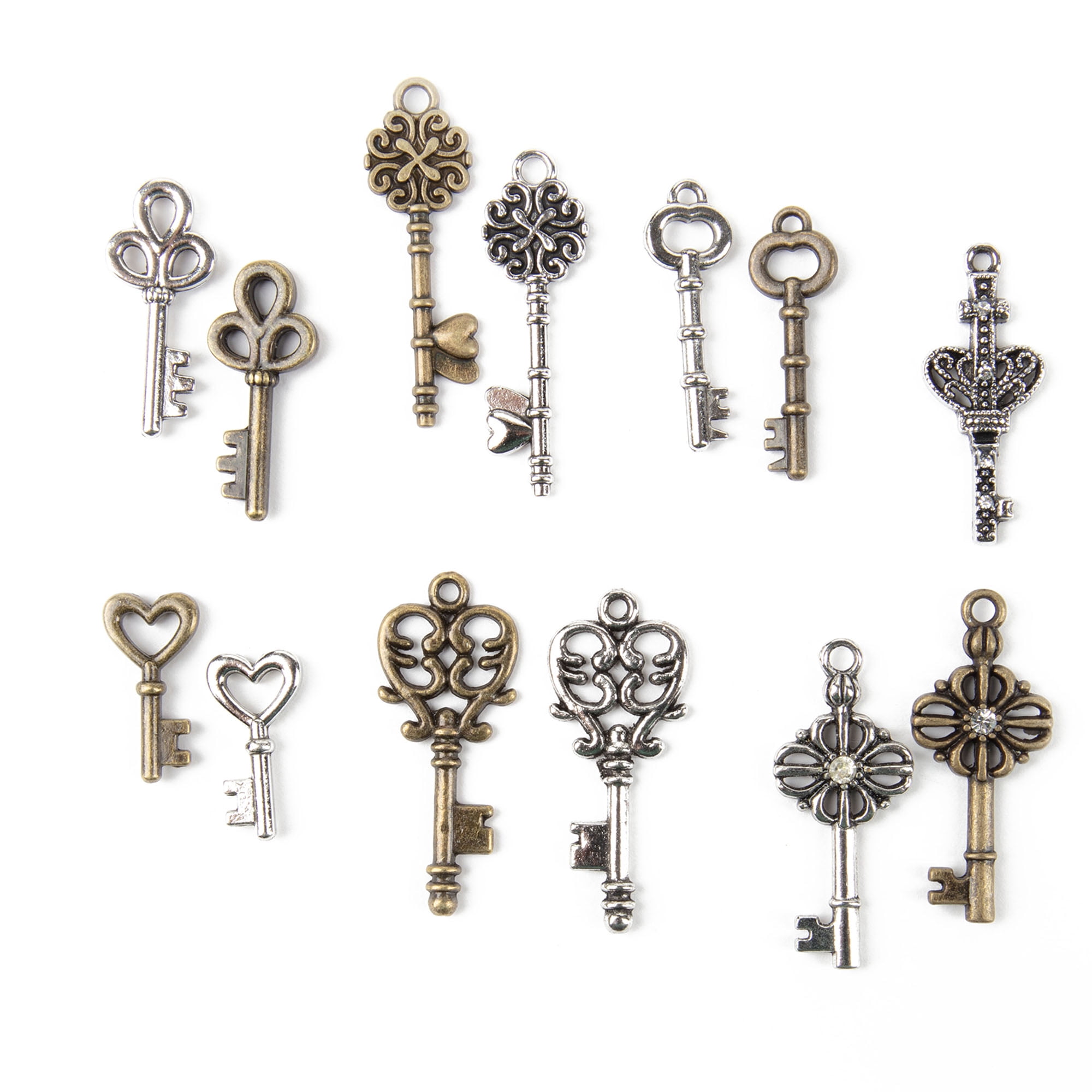 Cousin DIY Antique Keys Bulk Charm Assortment, 50 Piece, Silver/Gold Metal, Adult, Unisex