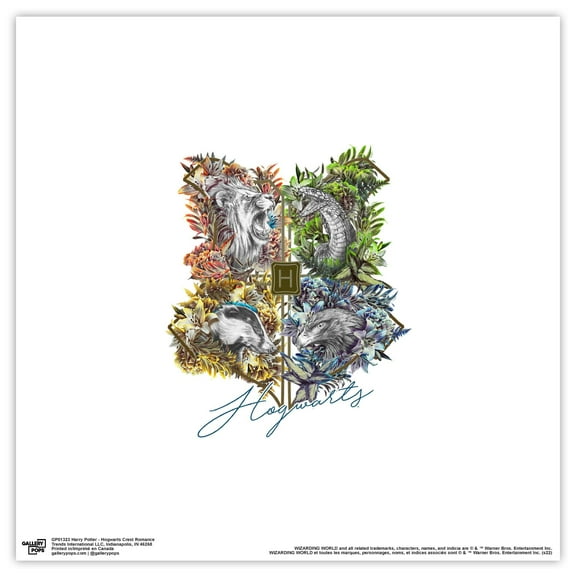 Gallery Pops Harry Potter - Hogwarts Crest Romance Wall Art, Unframed Version, 12" x 12"