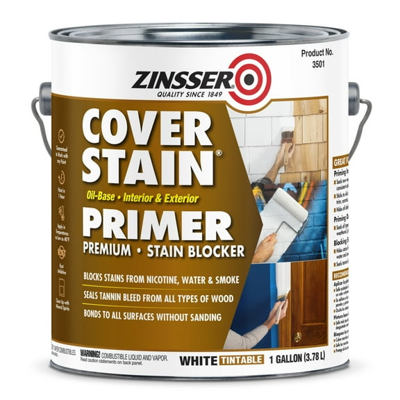 White , Zinsser Flat Cover Stain Oil-Based Interior/Exterior Primer- Gallon, 1 Pack