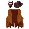thumbnail image 3 of YONGHS Girls Western Cowboy Costume Kids Open Front Vest Waistcoat Halloween Cowgirl Outfit Brown 12, 3 of 5