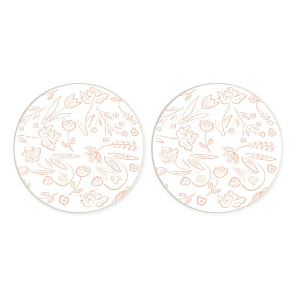 Floral Outline Peach 2.75 x 2.75 Absorbent Ceramic Car Coasters Pack of 2