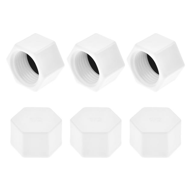 Unique Bargains G1/2 Pipe Fitting Cap, PPR Hex Female Thread Hose Connector with Gasket, White 6Pcs