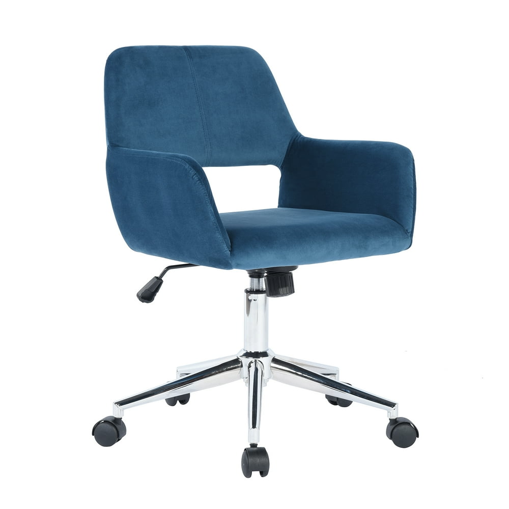 FurnitureR Velvet Task Chair Height Adjustable Swival Mid-Back with Arms, Blue - Walmart.com 