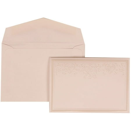 JAM Paper Wedding Invitation Set, Small, 3 3/8 x 4 3/4, White Card with White Envelope Ivory Heart Jewel, 100/pack