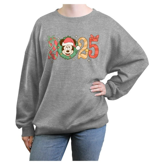 Juniors Mickey & Friends Christmas Wreath Mouse Holiday Year Sweatshirt