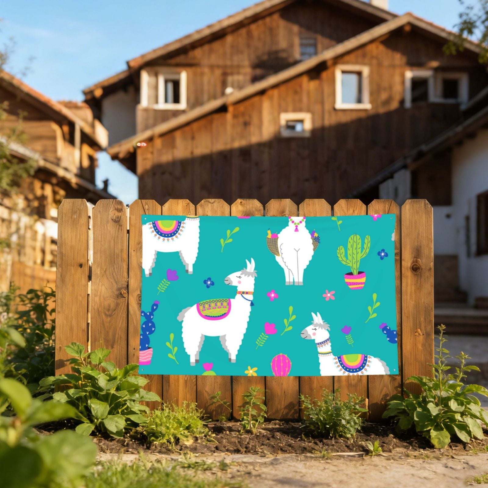 Llama Alpaca Cactus Cartoon Four Hole Decorated Banner Flag for Garden Yard Home Decoration Indoor Outdoor 4x6 Ft