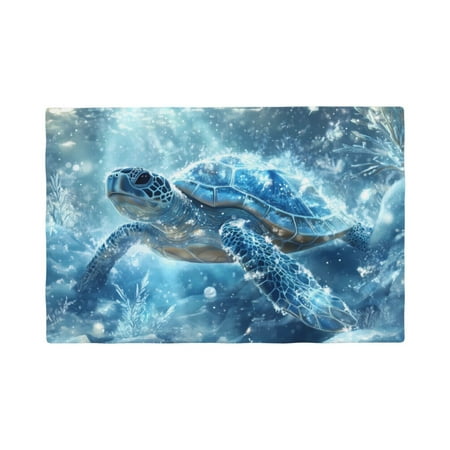 

Table Placemats Set of 4 - Snowy Plants Turtle 12x18 In Faux Linen Double Heat Resistant Place Mats Cloth Indoor/Outdoor Placemats Washable Table Mats for Dining Kitchen Party