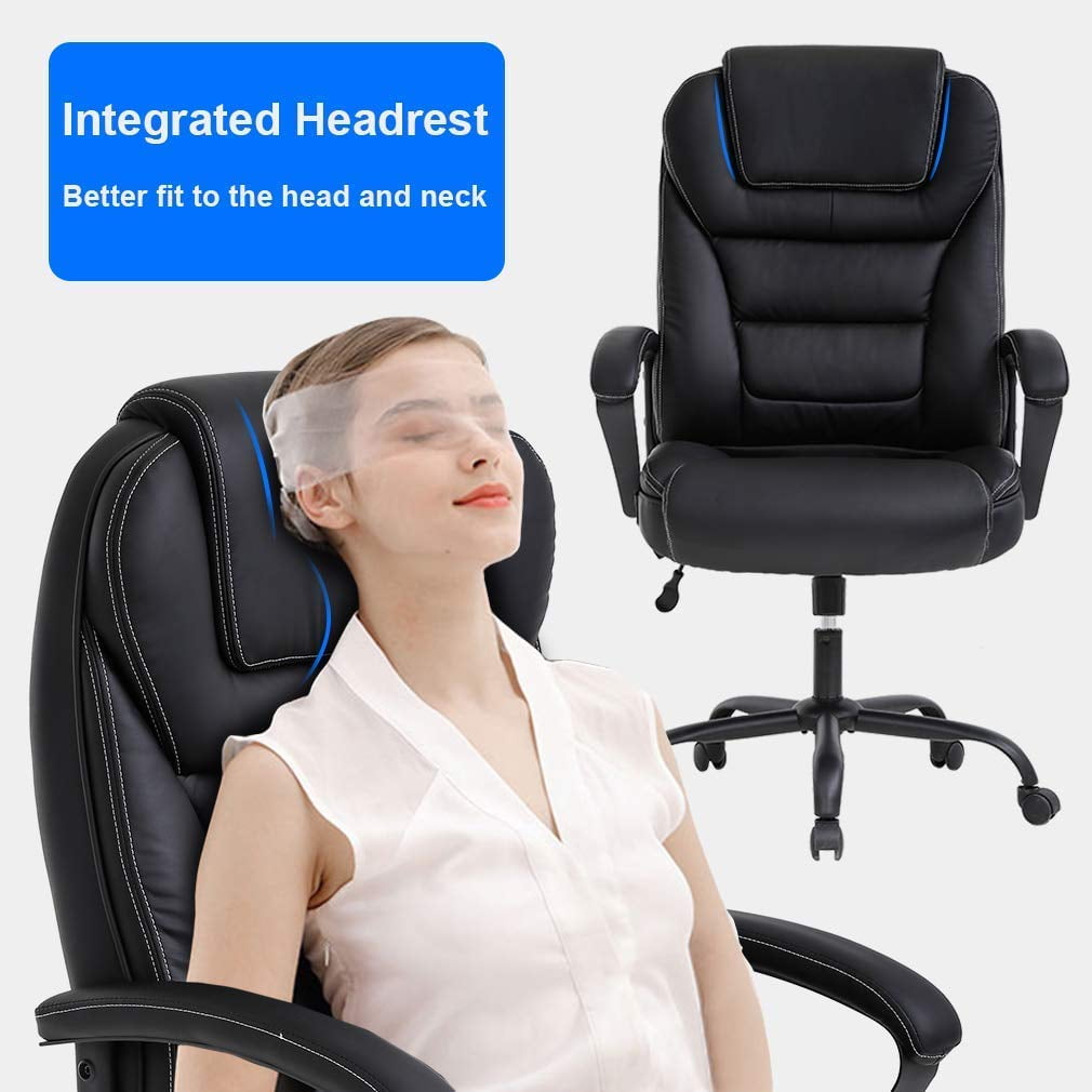 Big and Tall Executive Chair 500 lbs Capacity PU Leather Boss Office Desk Chair Heavy Duty High Back Computer Chair Thick Sponge Office Chair with 360° Quiet Swivel Wheels, Black