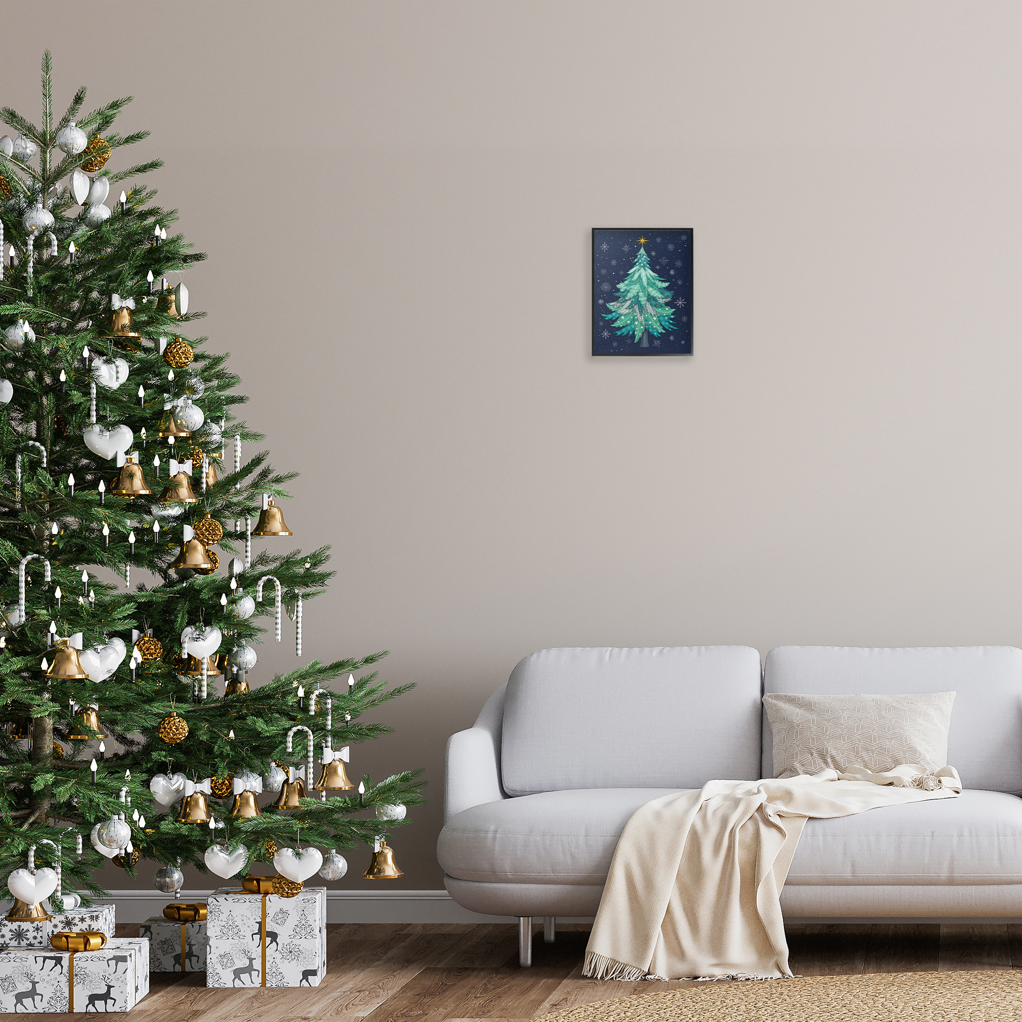 Stupell Industries Abstract Pattern Xmas Tree Holiday Painting Black Framed Art Prints Wall Art, 11 x 14