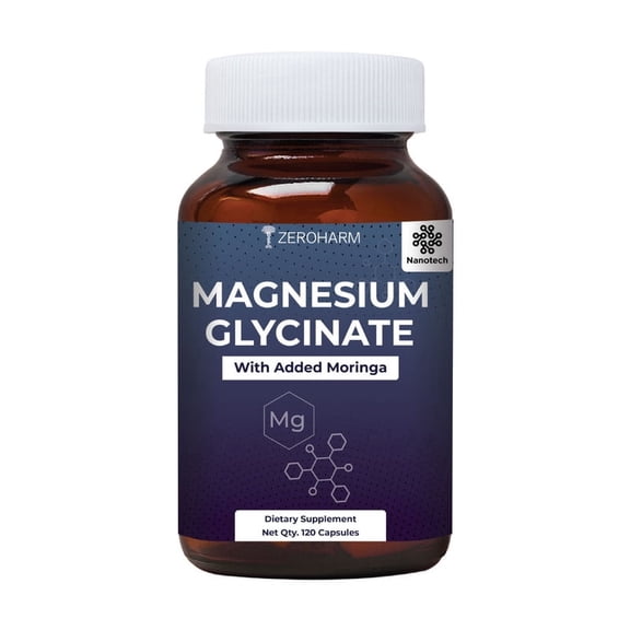 Zeroharm High Absorption Nano Plant-Based Magnesium Glycinate with Moringa Dietary Supplement 120 Veg Capsules