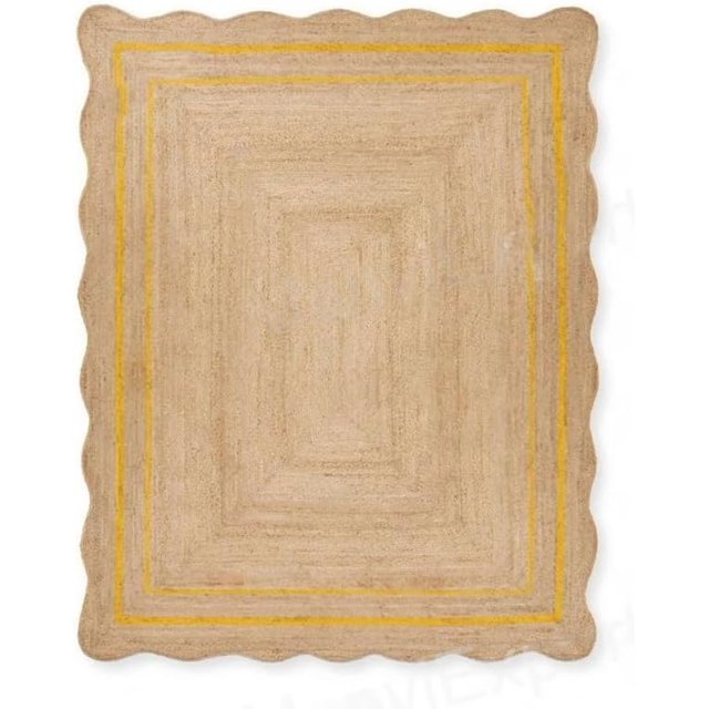 Manvi Exports Natural Jute Scalloped Bohemian Decor Handwoven Custom Decorative Rug (BD1) (2.5x7 ft-YLW)