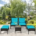 thumbnail image 3 of Gymax 5PCS Patio Set Sectional Rattan Wicker Furniture Set w/ Turquoise Cushion, 3 of 10