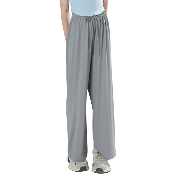 CPNG Girls Casual Sweatpants Solid Color Straight Leg Elastic Waist Baggy Sweatpants Loose Lightweight Street Style Pants