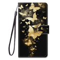 thumbnail image 2 of SaniMore for Samsung Galaxy S23 Ultra 2023 PU Leather Case with Card Slots Detchable Lanyard Color Painting Luxury Pattern Flip Kickstand Shcokproof Wallet Case For Galaxy S23 Ultra, Gold Butterflies, 2 of 9