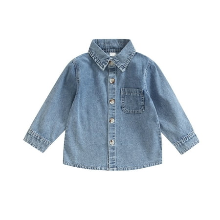

Bmnmsl Boys Denim Jacket Long Sleeve Lapel Button Closure Pocket Denim Shirts