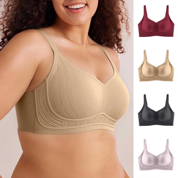 Noric Women's Plus Size Wireless Seamless Lift stay-Sag Bra High Side Wing Armpit Fat Control Wide Strap Support Comfort Bras