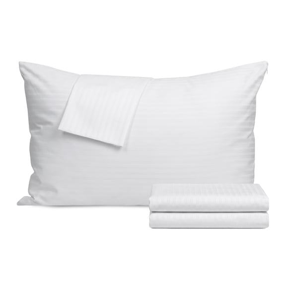 HOMTEC 100% Cotton Pillow Protectors, Standard Size Zippered Pillow Cover, Breathable 500TC Luxury Hotel Grade Pillowcases (White - Set of 2 - 20x26)