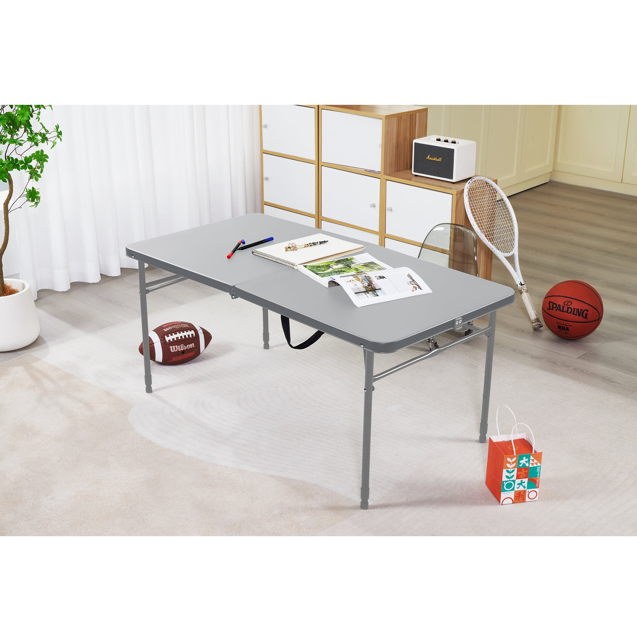 (2 pack) Mainstays 4 ft Adjustable Height Folding Table, Gray