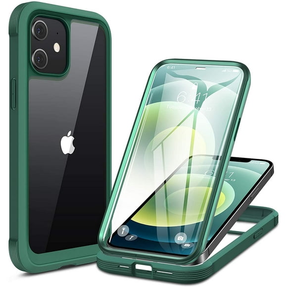 HTOOQ Glass+ Case for iPhone 12/ iPhone 12 Pro 6.1 inch, 2020 Full-Body Clear Bumper Case with Built-in 9H Tempered Glass Screen Protector for iPhone 12/ iPhone 12 ProLight Green