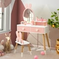 thumbnail image 5 of Gymax Kid Vanity Set Makeup Table Stool with Drawer Shelf Wood Leg Rabbit Mirror Pink, 5 of 10