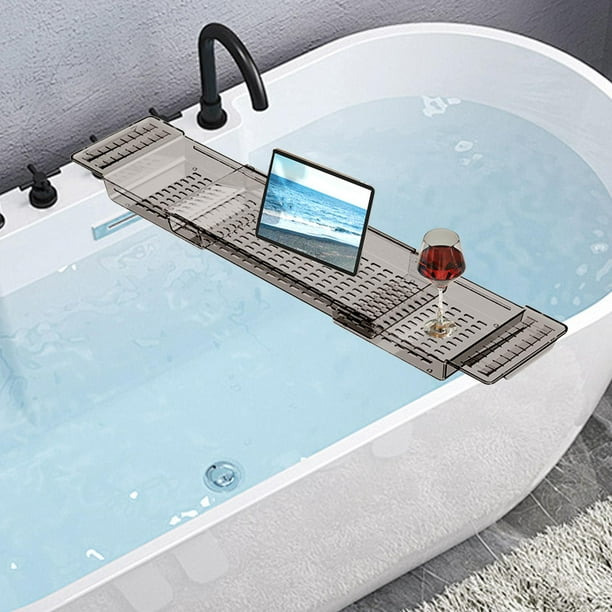 Estante de baño de bandeja de bañera con orificios de drenaje extensibles de compartimentos múltiples organizador rejilla para la bañera para toalla Gris