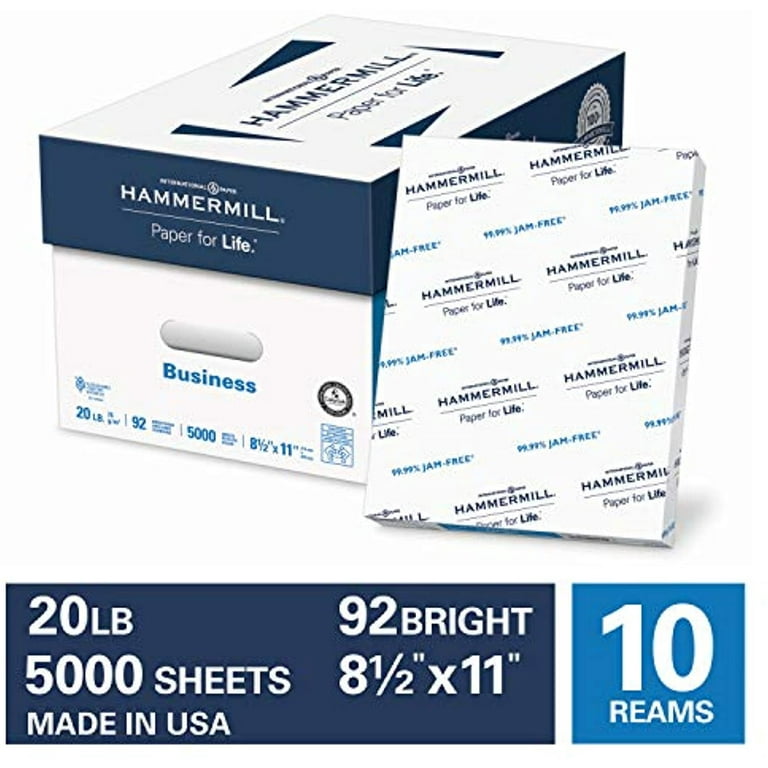 Hammermill Printer Paper, 20 lb Copy Paper, 8.5 x 11 - 10 Ream (5,000  Sheets) - 92 Bright, Made in the USA