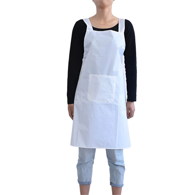 Inteprter Delantal completo impermeable Chef de cocina plástico sin mangas delantales simples hogar práctico ayudante para cocinar carpintería Organizadores de utensilios de cocina Blanco 80x75cm Inteprter HA073413-01