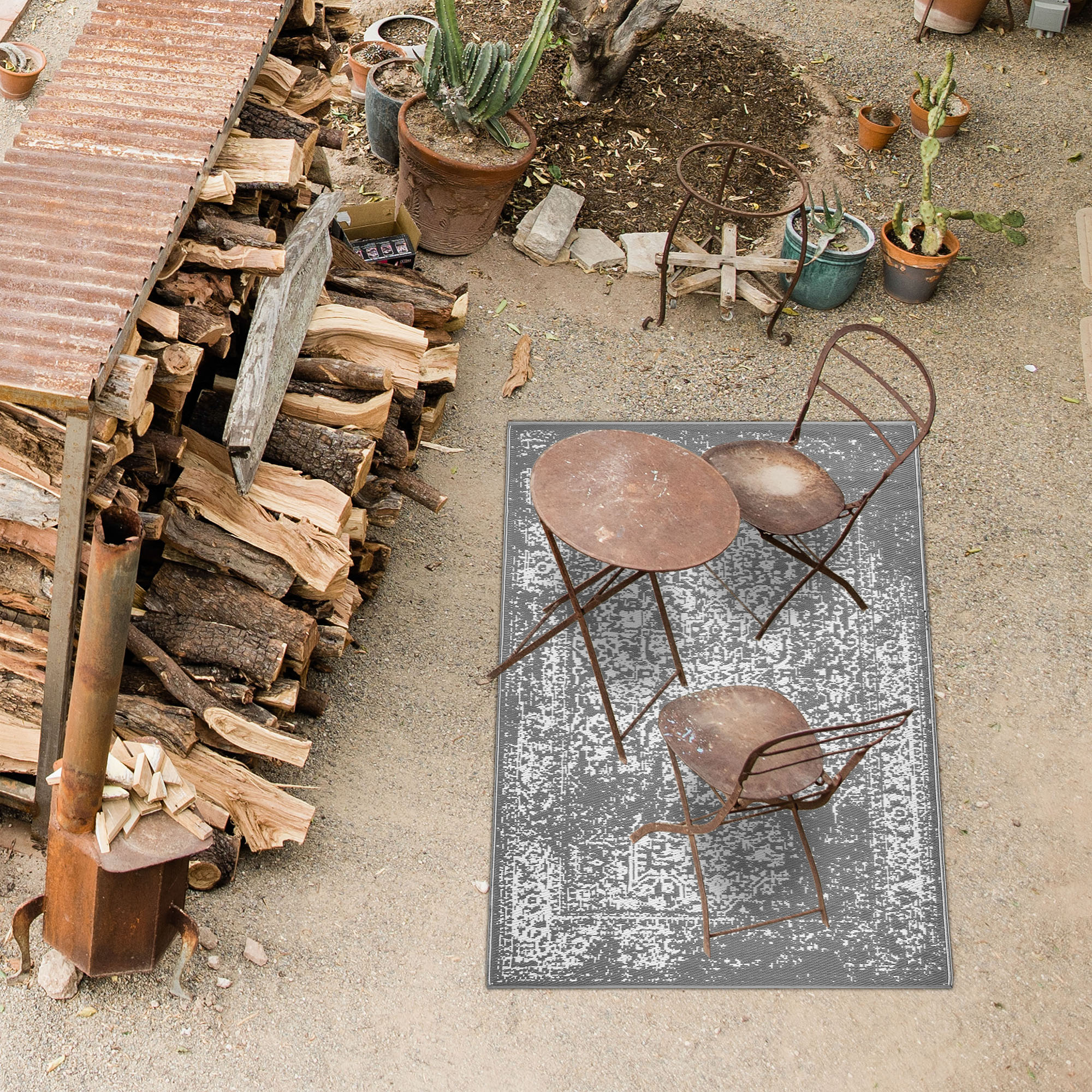 Lush Ambience Waterproof Outdoor Rug For Patios, Backyards, Decks Gray