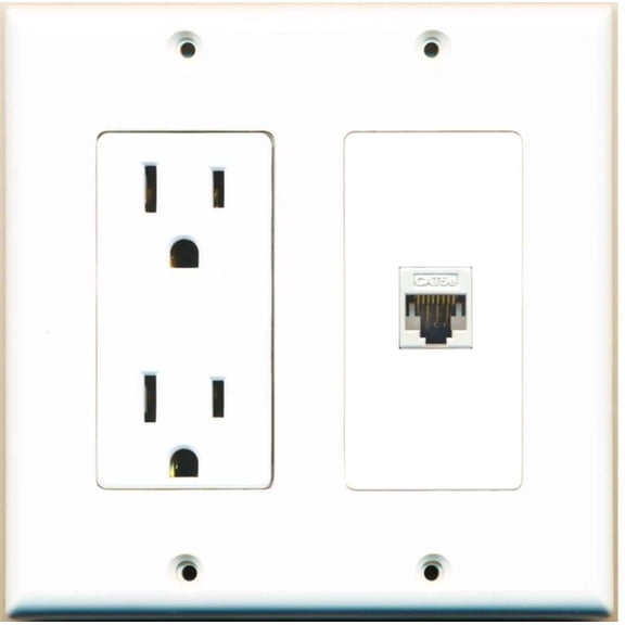 Ultra Spec Cables 15 Amp Power Outlet and 1 Port Cat5e Ethernet Type Wall Plate