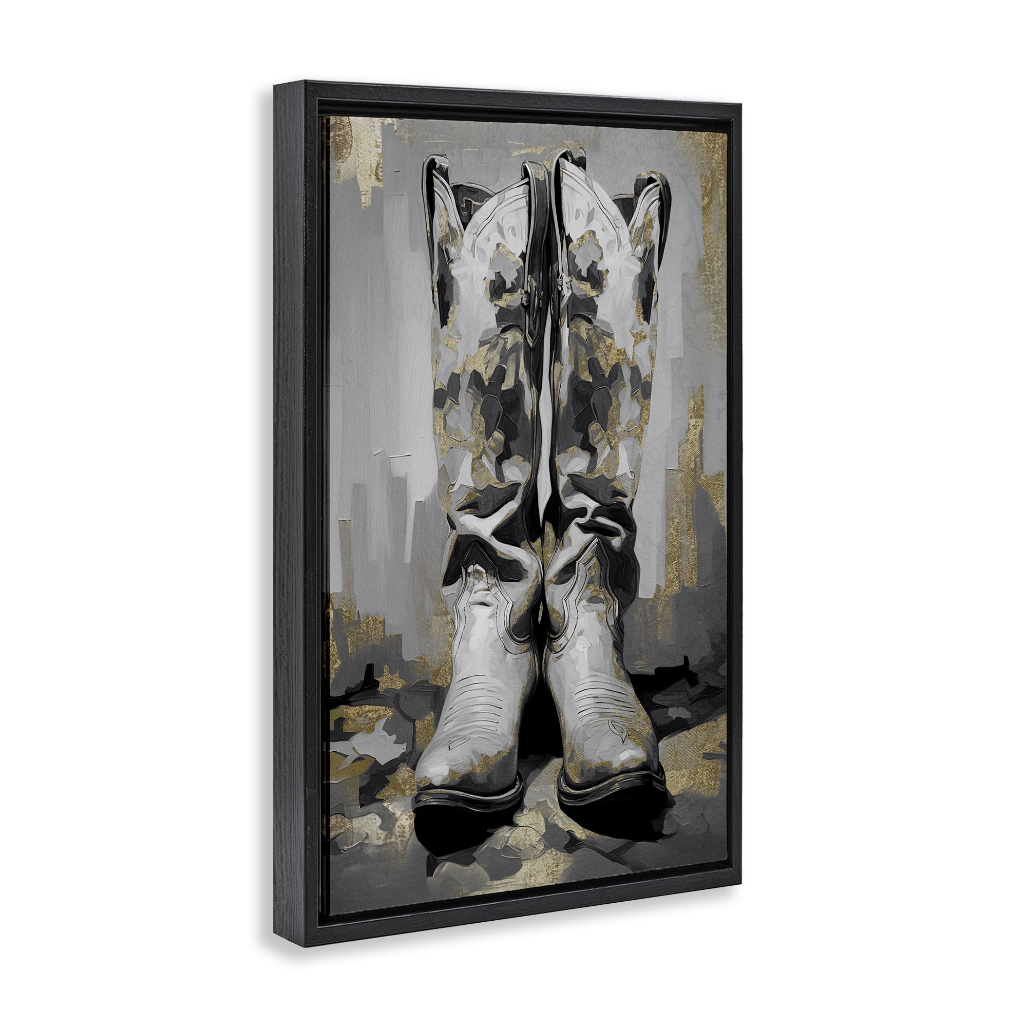Stupell Industries Glam Streaked Boots Beauty & Fashion Painting Black Floater Framed Art Print Wall Art, 17 x 25