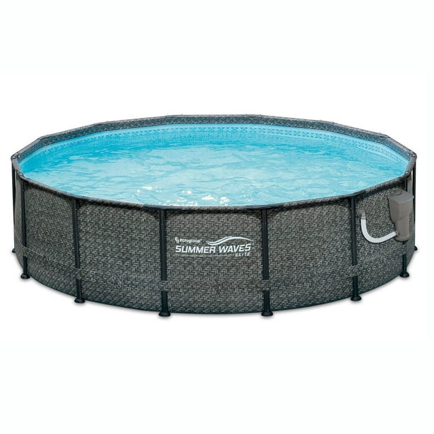 Summer Waves 14 X 48 Above Ground Frame Pool Set W Pump Dark Wicker Walmart Com