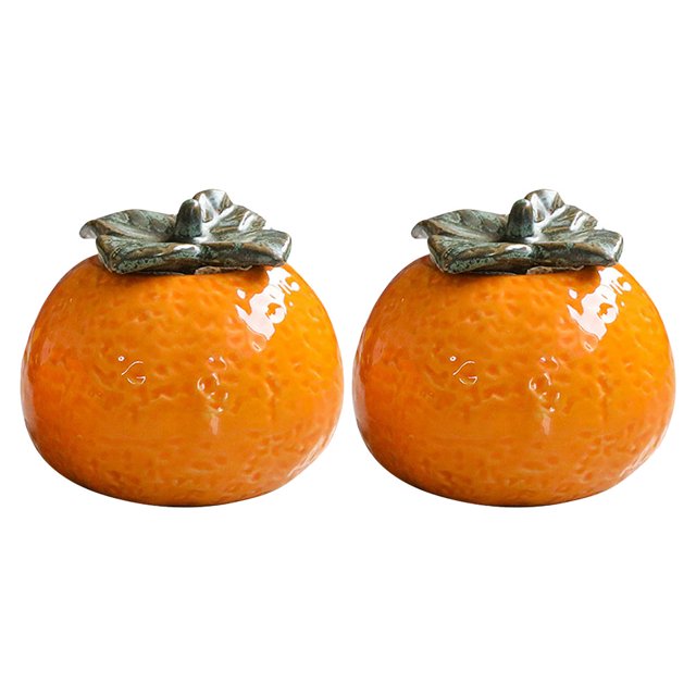 2 tarros de cerámica con tapa de hoja, color naranja, para almacenar alimentos y galletas, para decorar el hogar, la cocina y la encimera