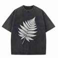 thumbnail image 3 of USPEED Women's Wash Oversized Drop Shoulder T-Shirt Minimal White Fern Leaf Print Casual Short Sleeve Nature Inspired Loungewear Tee, 3 of 6