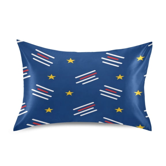 Satin Pillow Case Envelope Pillow Covers Standard Size Soft Pillow Cases for Bedroom, Navy Star Stripes Printed