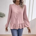 thumbnail image 2 of GigrtiJin Women's Button down Tunic Tops Long Sleeved Solid Color Ruffle Hem Shirt Casual Loose Dress Blouses, 2 of 8