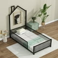 thumbnail image 5 of Full Size Metal House Platform Bed with Guardrail and Chimney, White, 5 of 9