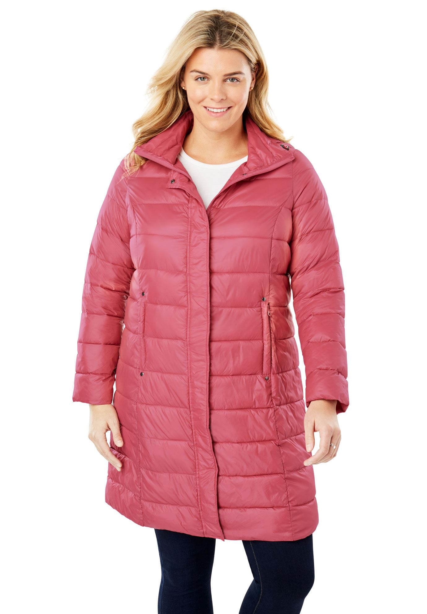 Woman Within Plus Size Long Packable Puffer Jacket