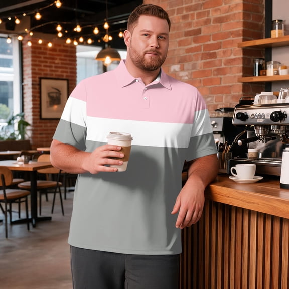 Big and Tall Polo Shirts for Men Advantage Performance Polos for Men Casual Work Mens Polo Color Block Summer Classis Relaxed Fit Short Sleeve Polo Shirt Pink 5XL