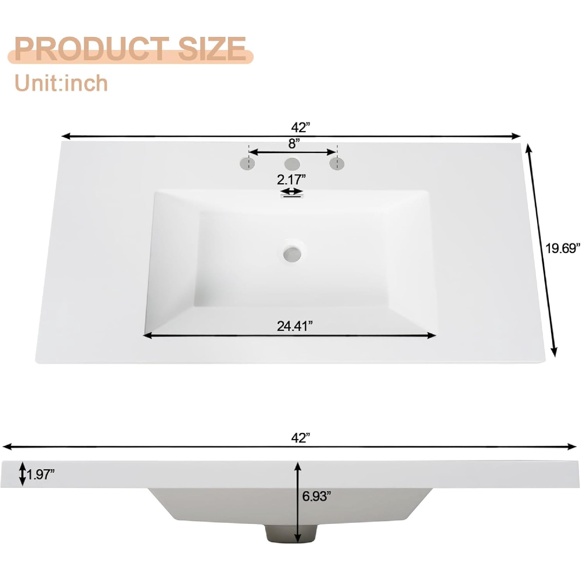 42 inch Bathroom Vanity with Sink Combo, Floating Single Sink Bathroom Vanities with SMC Resin Top, MDF Cabinet with Solid Wood Frame, Wall-Mounted Vanities for Small Bathrooms (42''-Wood)